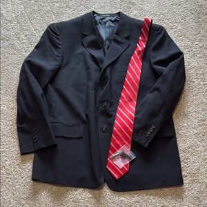 Classic Black Men's Blazer with Red Tie